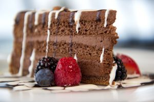 Skylon Tower cheesecake with strawberry sauce.