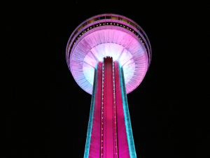 Skylon Tower Glows Pink