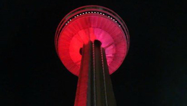 Skylon Tower glowing red
