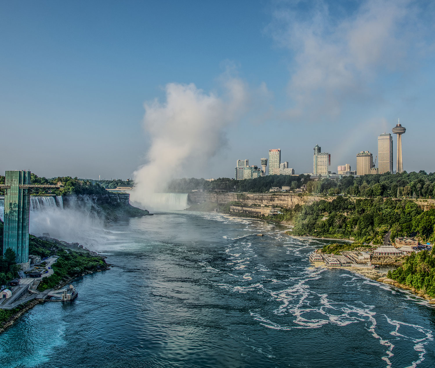 View of the Niagara River, Niagara Falls and the escarpment.