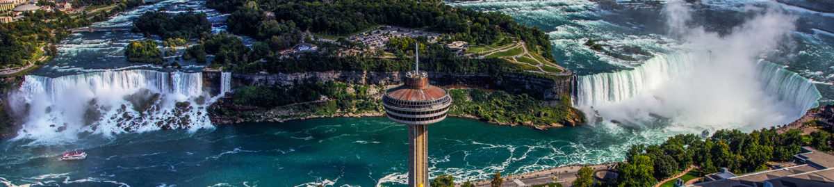 Aerial shot of the Skylon Tower in Niagara Falls Canada