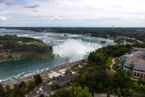 View of Horseshoe Falls and the Niagara River from Skylon Tower